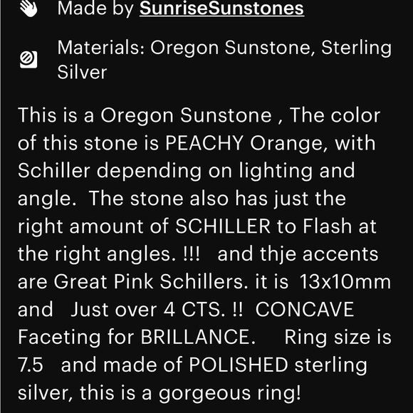 4 carat Oregon Sunstone Ring - Picture 6 of 6